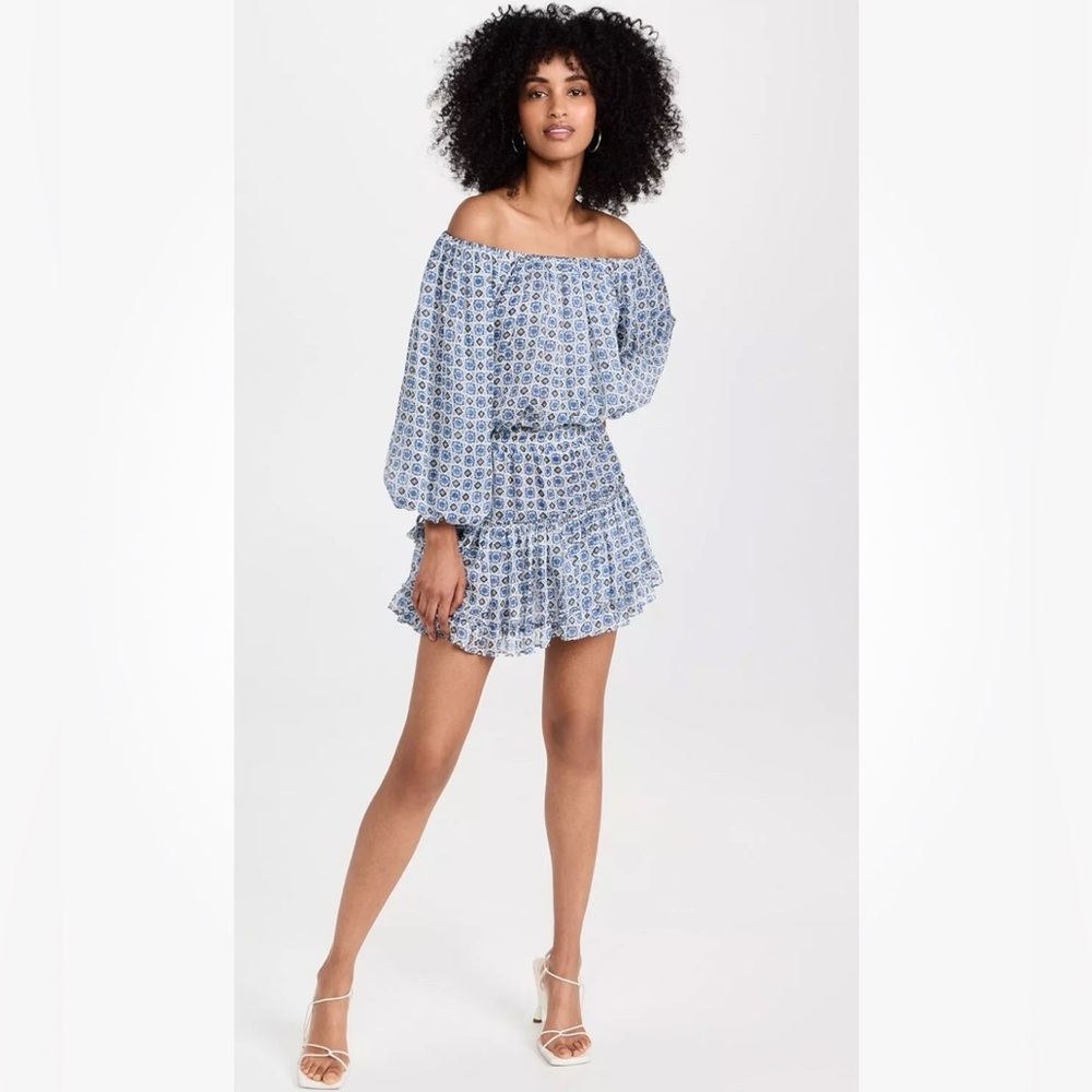 NWT MISA Los Angeles Zonia Off Shoulder Chiffon Mini‎ Dress Ruffle Pleated SMALL